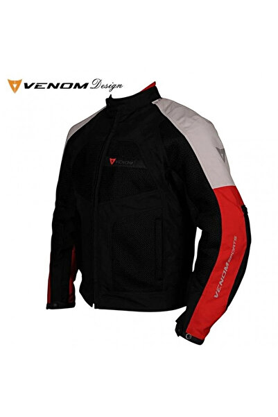 VENOM Erkek Siyah Gri Kırmızı Dynamic Dört Mevsim Motosiklet Montu