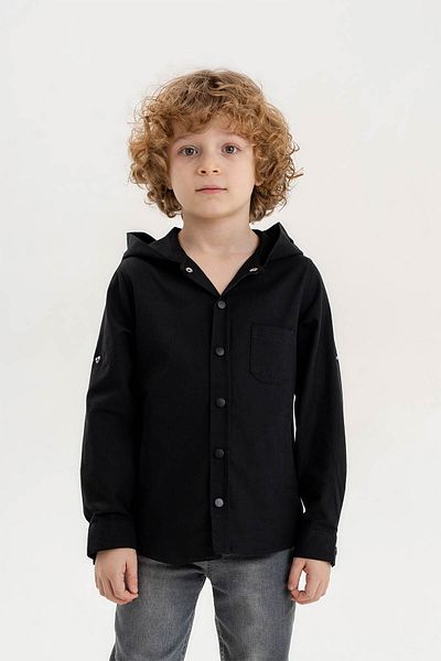 Gold Class Kidswear Риза за момче - с качулка, джоб и сгъваем ръкав