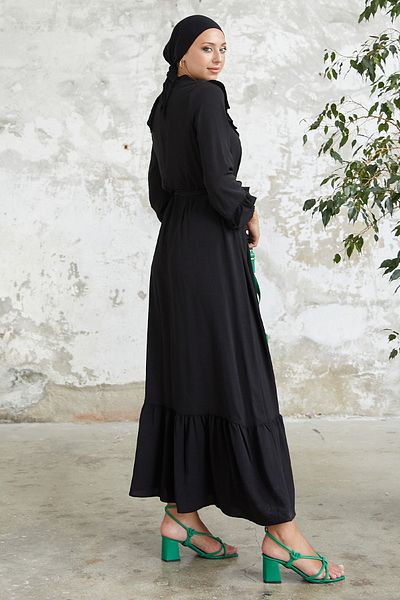 InStyle Šaty Cindy Ruffle Robe Hidžáb - černé