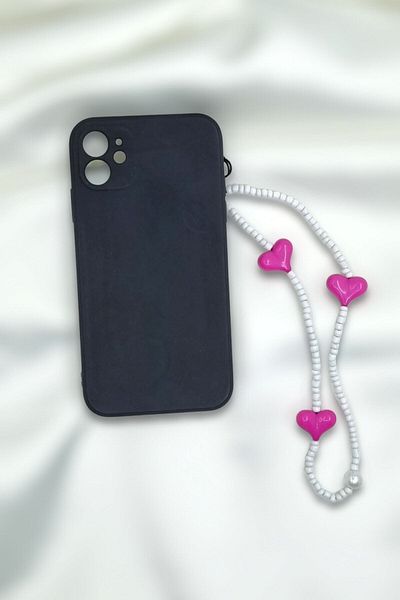 KRIMO Pink Heart White Beaded Phone Charm Ornament