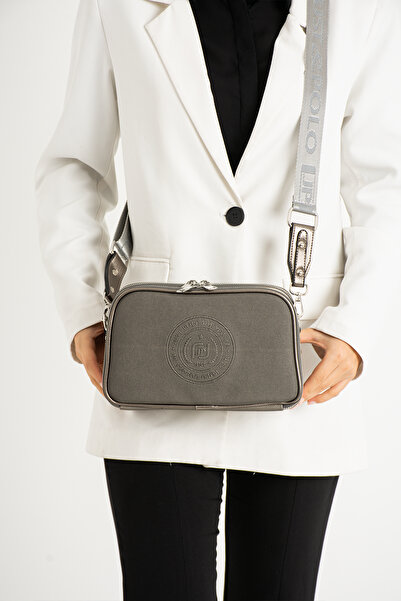 Just Polo حقيبة كتف وحقيبة كروس نسائية باللون الأسود مكونة من 5 أقسام