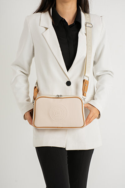 Just Polo حقيبة كتف وحقيبة كروس نسائية باللون الأسود مكونة من 5 أقسام