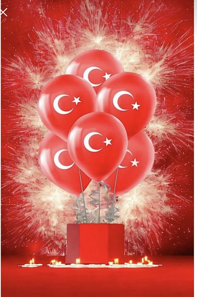 Yogi parti 29 October 23 April Decoration 100 Pieces Flag Crescent Star Turkish Flag Balloon