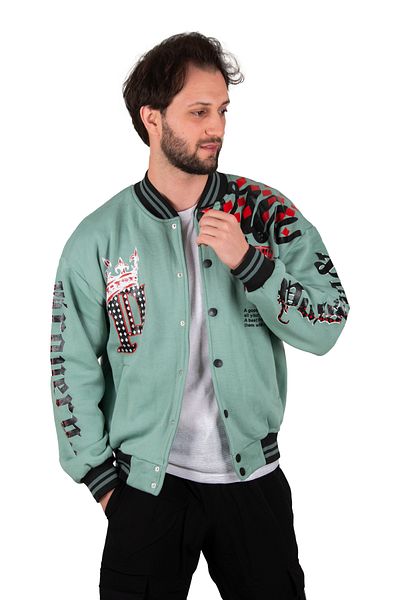 DeepSEA Ανδρικό Water Green Sports Oversize Snaps College γιακά παλτό Bomber Jacket 2304764
