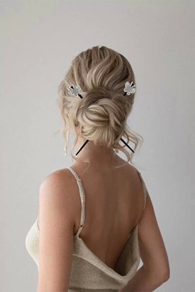 little Luv Cataramă dublă cu buton cu figură de fluture din piatră de culoare...