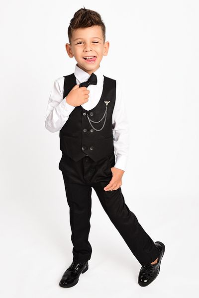 DAFİTO KİDS Boy's Vest Chain Bow Tie Suit