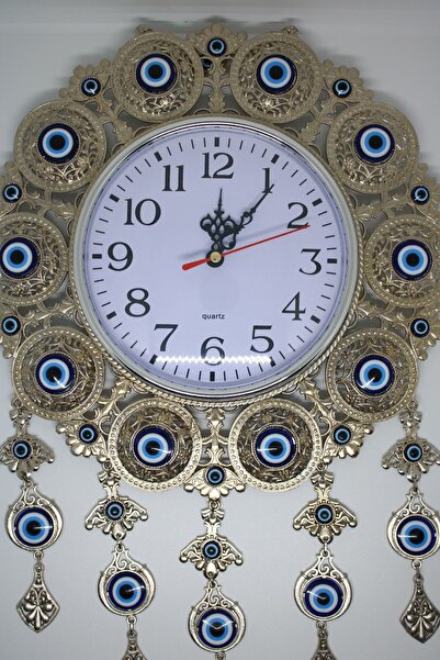 Tan Ticaret Metal Nikel Kaplama Nazar Boncuklu Duvar Saati Duvar Süsü