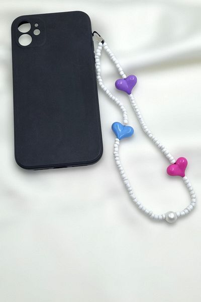 KRIMO Pink Blue Purple Heart White Beaded Phone Charm Ornament