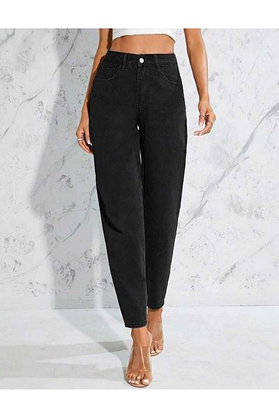 Trn JNS Μαύρο ύφασμα που δεν ξεθωριάζει Lycra Mom Jeans