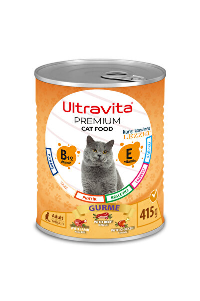 ULTRAVİTA PREMİUM YÜKSEK PROTEİNLİ GURME ETLİ KONSERVE YAŞ KEDİ MAMASI 415GR ...