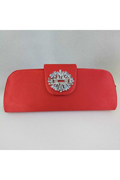 bsc حقيبة سهرة من حجر الساتان الأحمر اللامع