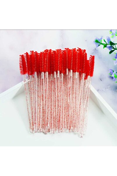 KİRPİKÇİSHOP فرشاة مكياج لامعة 50 قطعة لون أحمر