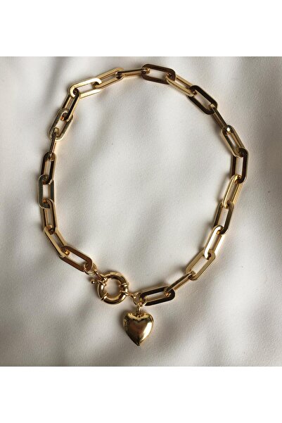 h&b design jewel Gold Kalın Zincirli Kalp Kolye