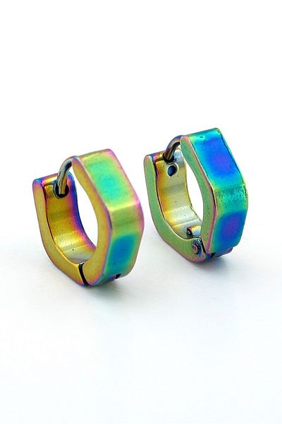 Solfera Colorful Cornered Steel Hoop Earrings - Iridescent Swivel ER009