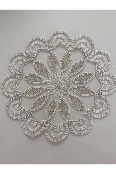 İNCİ ÇEYİZ 6 Pieces Floral Patterned Dream Tulle Embroidered Coffee Side Serving Napkin & Coaster