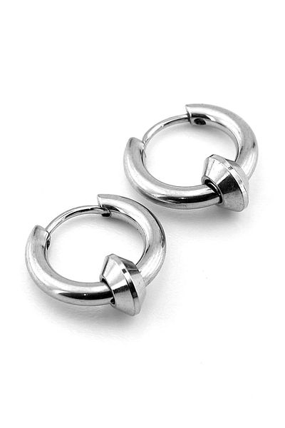 Solfera Dangle Design Silver Color Steel Men's Women's Hoop Earrings ER034