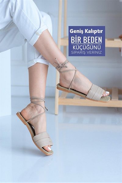 Modafırsat Women's Nude Laced Sandals New Season Threaded Ankle Strap Drawstring Twist Stylish Comfortable Sandals