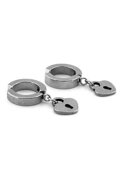 Solfera Padlock Dangle Compression Stainless Steel Men's Earrings ER038