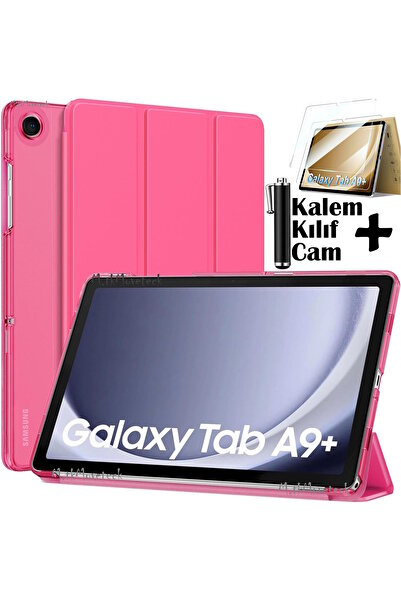 m.tk moveteck Samsung Galaxy Tab A9 Plus Kılıf 11 inç Sm-X210 Tablet Kılıfı Akıllı Uyku Modlu Şeffaf Cam+Kalem Set