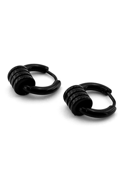 Solfera Four Knots Design Black Color Steel Men's Women's Hoop Earrings ER031