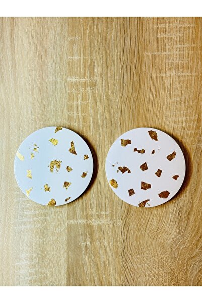 Gamy Crafts طقم كوستر حجري مصنوع يدويًا مكون من قطعتين بتفاصيل ذهبية - كوستر حجري