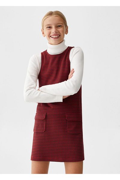 MANGO Kids Gilet-Kleid mit Hahnentrittmuster