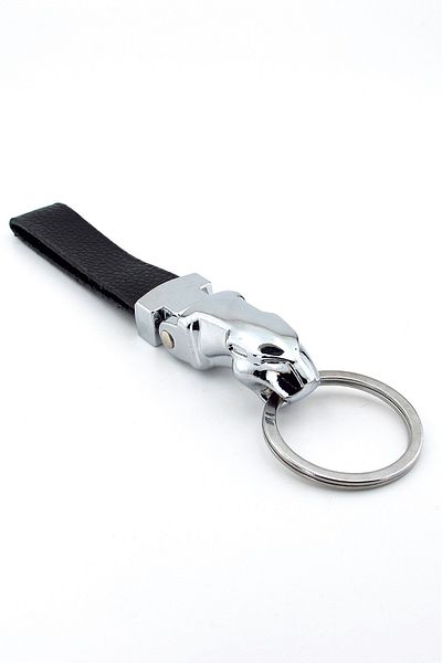 Solfera Jaguar Black Leather Glossy Heavy Metal Classic Key Chain KC095