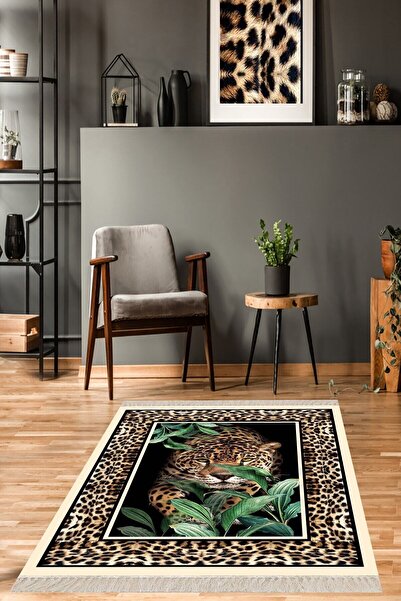 Gökotta Leopar Desenli Dijital Baskı Yıkanabilir Kaymaz Taban Modern Salon Ha...
