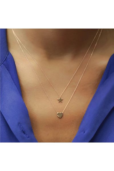 Alze Beauty Gold Color Two Layer Star and Heart Necklace Ald0Y01