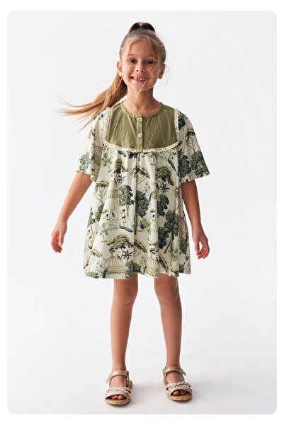 nk kids LİMİ kız çocuk dandel detaylı keten elbise