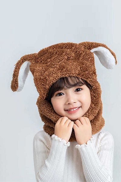 Nurnivus Rabbit Kids Plush Beanie Scarf Thermal Hooded Neck Collar Windproof Hat with Ears