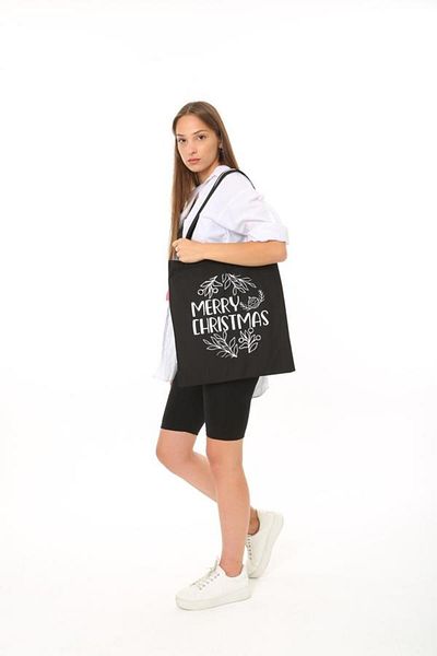 Baghashtag Black Cloth Bag Merry Christmas Printed
