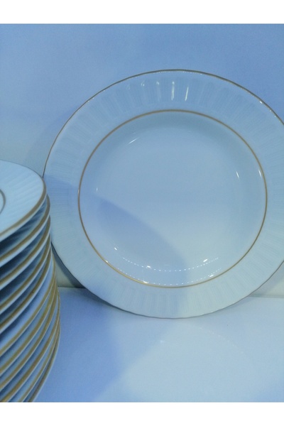 Güral Porcelain 12 Pieces Mother of Pearl 19 cm Pit Plate - Matte Gilded