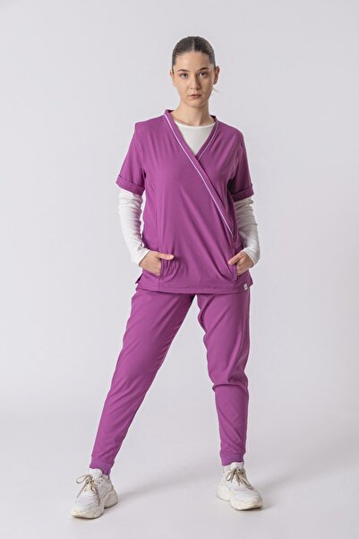 Medikal Dolap Bergama Women's Dried Rose Suit Lycra-Doctor Nurse Uniform-Scru...