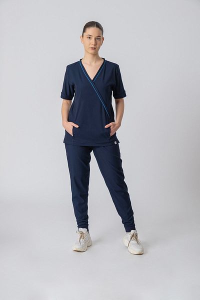 Medikal Dolap Costum pentru femei Bergama bleumarin Lycra-Doctor Uniforma Asistenta-Scrubs-Imbracaminte chirurgicala