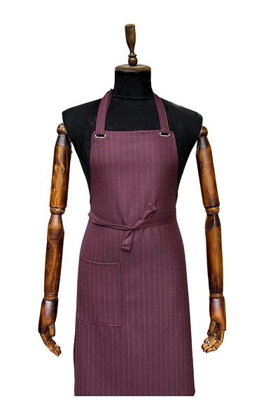 TePe Üniforma Burgundy gray striped kitchen apron barista apron design apron gabardine stain resistant