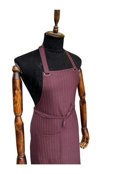TePe Üniforma Burgundy gray striped kitchen apron barista apron design apron gabardine stain resistant