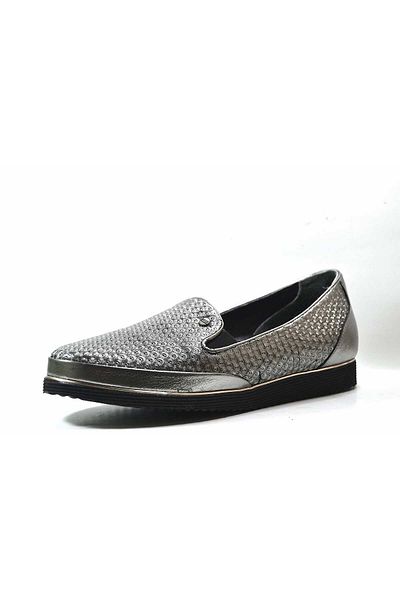 Onlo Ayakkabı E30 Genuine Leather Gray Orthopedic Women's Ballerinas Large Size