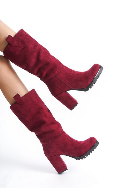 ÜNAL ÖZER Unal Ozer Women's Burgundy Suede Daily Bellows Boots Un001-0136