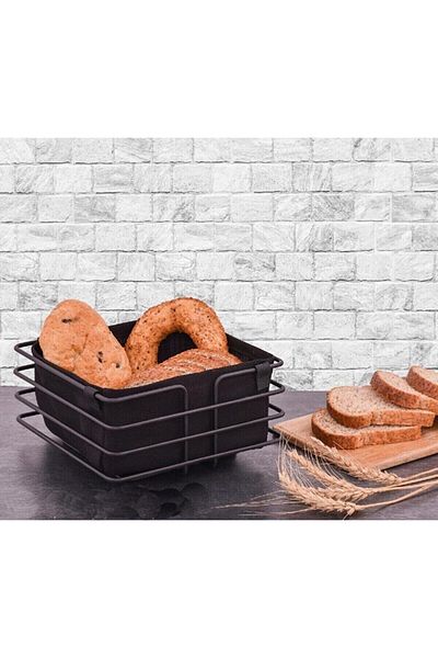 KARTEYA 1st Quality Stainless Black Square Bread Rack Bread Basket Multi-Purpose Basket Black Fabric