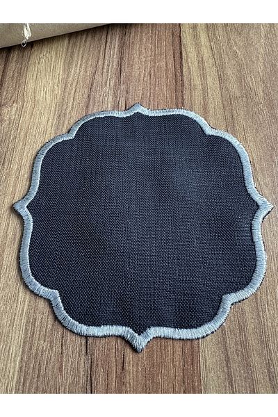 Nurhanhome 6 Pieces Black Color Linen Fabric Edges with Silver Embroidery Coffee Side Cocktail Presentation Napkins