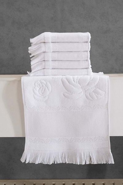 AYHANHOME Etamin Crossfice Embroidery Fringe 6 τεμαχίων Λευκή πετσέτα προσώπου 50x90