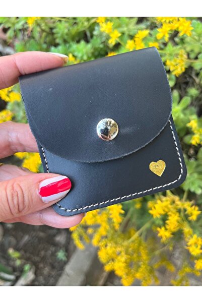 Pinkylola Kare Model Siyah Mat Gold Detaylı Kalpli Hakiki Deri Airpod Kılıfı ...