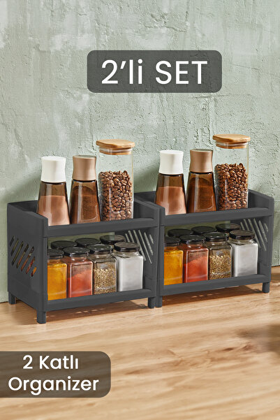Meleni Home 2'li Çift Katlı Mutfak Tezgah Üstü Rafı Çok Amaçlı Dolap Baharatl...