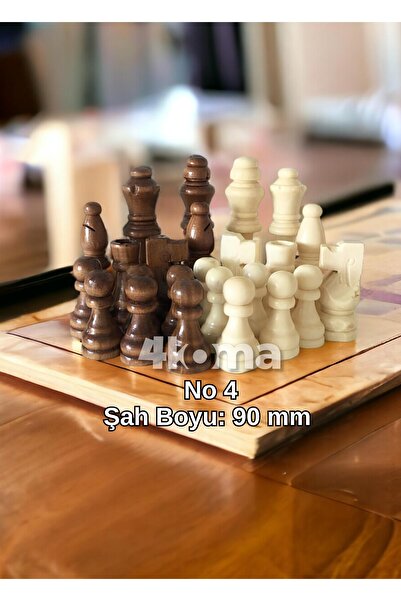 Star Satranç Taşı Ahşap Şah Boyu:9 cm Vernikli Parlak Ahşap Sadece Taşlar (NO:4)