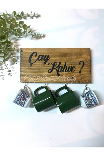 HAYALHANE AHŞAP Bi Kahve Fincan Askılığı Masif Ağaç Muftak Askısı 12x25 Cm Kahve Köşesi Askılık