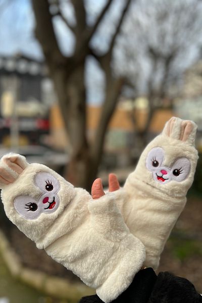 novon Cute Rabbit Design Premium Plush Gloves with Fur Cover and Buttons