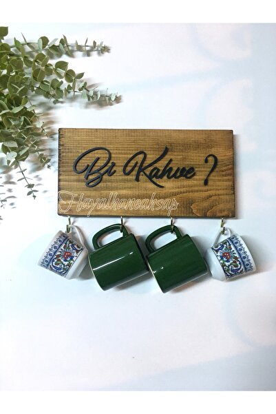 HAYALHANE AHŞAP Bi Kahve Fincan Askılığı Masif Ağaç Muftak Askısı 12x25 Cm Ka...