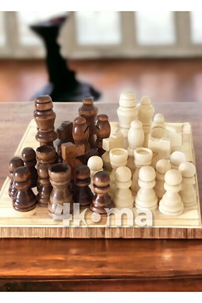 Star Satranç Taşı Ahşap Şah Boyu:9 cm Vernikli Parlak Ahşap Sadece Taşlar (NO:4)