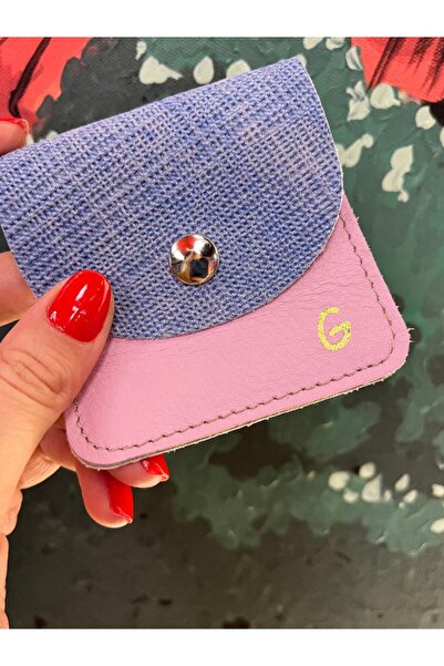 Pinkylola Letter G Light Blue Jean Textured Pink Genuine Leather Mini Coin Pu...